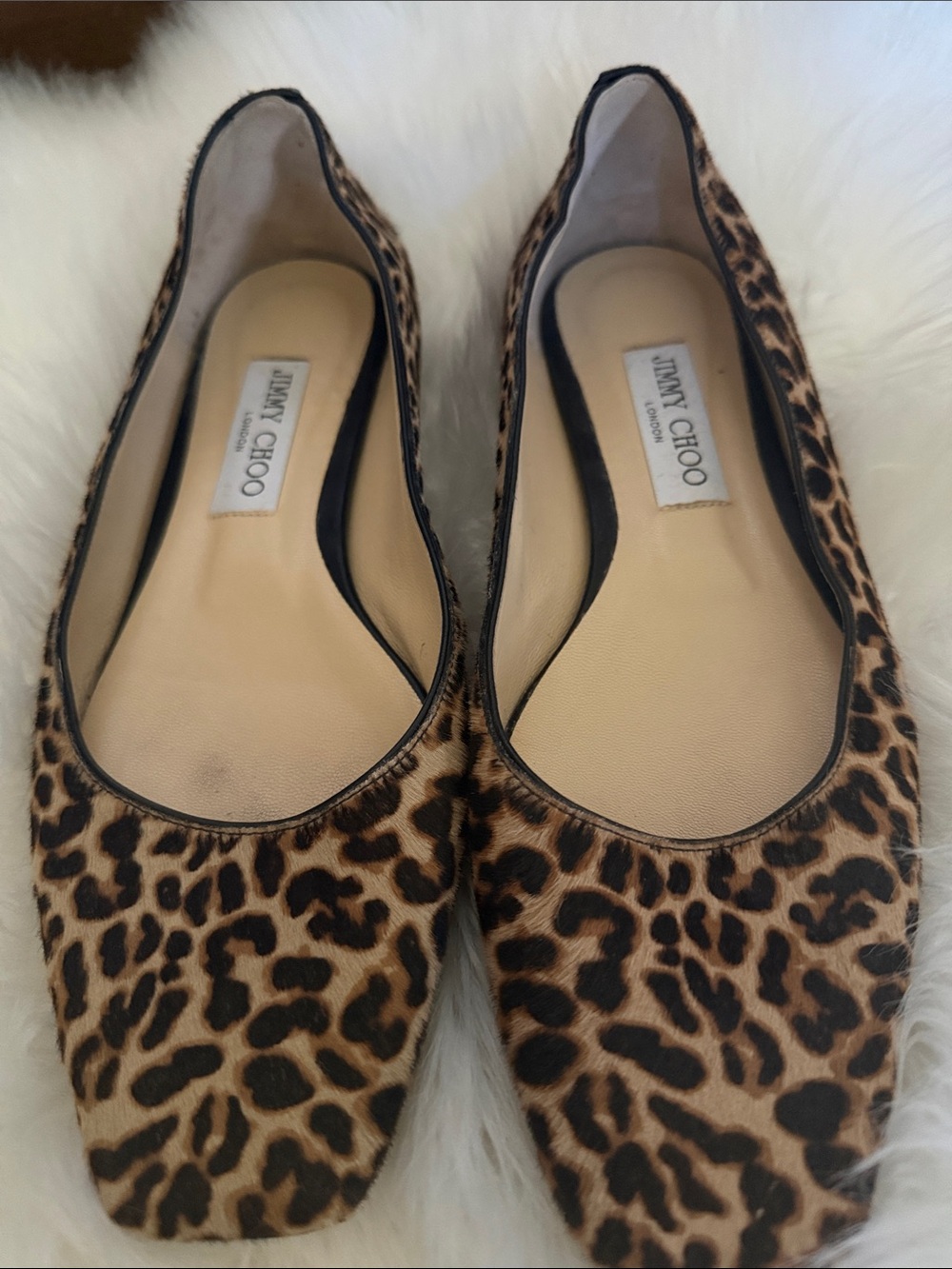Jimmy Choo Leopard-Print Ballet Flats in Tan and Black
